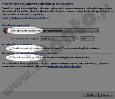 Picture of  windows update configuration options on Windows 7 and Windows 8 control panel - iPonto tip on how to block Windows 10 automatic upgrade without user permission on Windows 7 and Windows 8iPonto: Computer assistance | Tech assistance | Criative technology iPonto services:  Technical assistance: House call; Software, or components install and configuration; Software and hardware optimization; Active and preventive maintenance for computers and systems; Hardware and spares replacement.  Specific technical assistance: Data recover; Reballing; Electronic repair of motherboard, charger, or other spares and components; Modding and customization.  Design and WebDesign: Vectorial design; Vectorization e scanning; Production of animated publicity (banners); Digital publicity; Web Layout production; Website programming and development; Studio photography; Image and photography montage and arrangement.  Printing: Digital printing; Offset printing; CDs and DVDs direct printing.